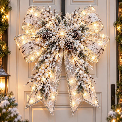 🎀🎄 Oversized Light-Up Christmas Door Bow – 24-Inch Holiday Welcome Decoration with Warm LED Glow, Santa, Snowman, Highland Cow & 6 Festive Styles ✨🏡