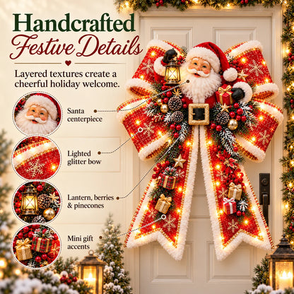 🎀🎄 Oversized Light-Up Christmas Door Bow – 24-Inch Holiday Welcome Decoration with Warm LED Glow, Santa, Snowman, Highland Cow & 6 Festive Styles ✨🏡