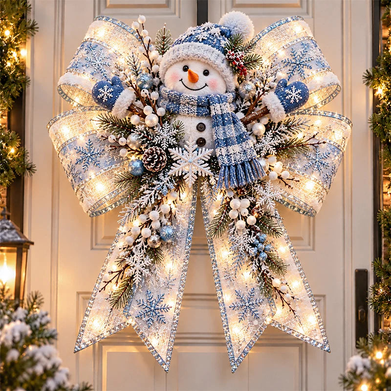 🎀🎄 Oversized Light-Up Christmas Door Bow – 24-Inch Holiday Welcome Decoration with Warm LED Glow, Santa, Snowman, Highland Cow & 6 Festive Styles ✨🏡