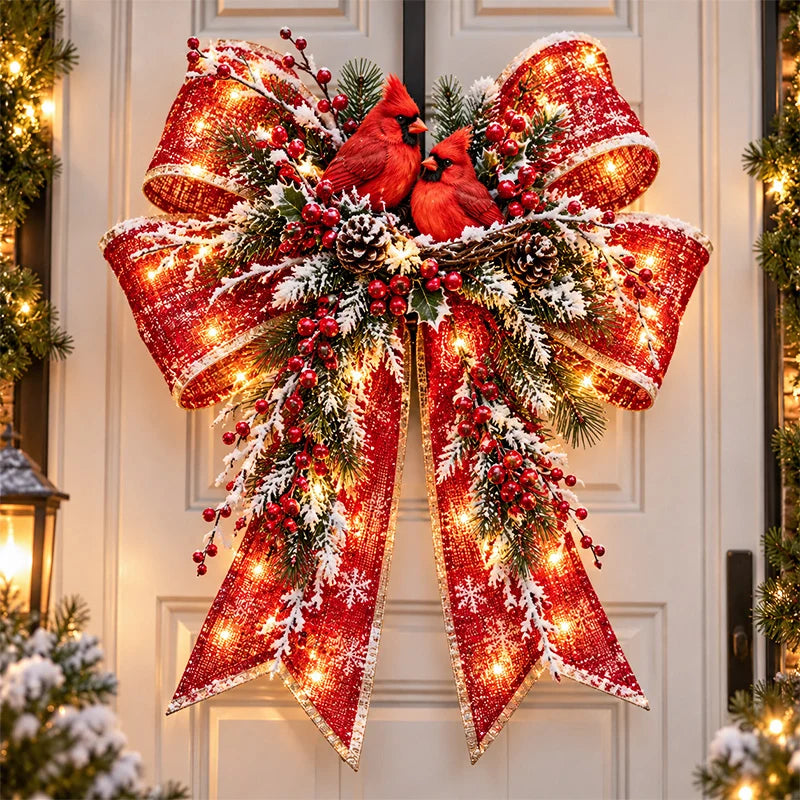 🎀🎄 Oversized Light-Up Christmas Door Bow – 24-Inch Holiday Welcome Decoration with Warm LED Glow, Santa, Snowman, Highland Cow & 6 Festive Styles ✨🏡