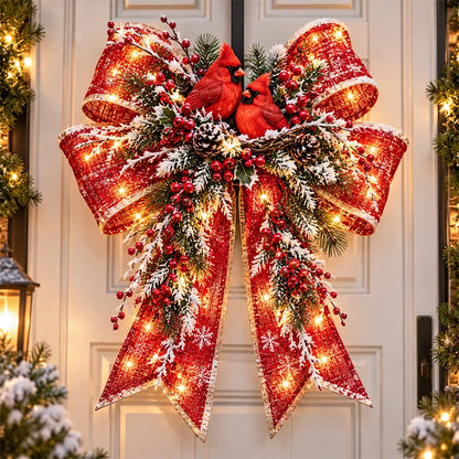 🎀🎄 Oversized Light-Up Christmas Door Bow – 24-Inch Holiday Welcome Decoration with Warm LED Glow, Santa, Snowman, Highland Cow & 6 Festive Styles ✨🏡