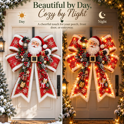 🎀🎄 Oversized Light-Up Christmas Door Bow – 24-Inch Holiday Welcome Decoration with Warm LED Glow, Santa, Snowman, Highland Cow & 6 Festive Styles ✨🏡