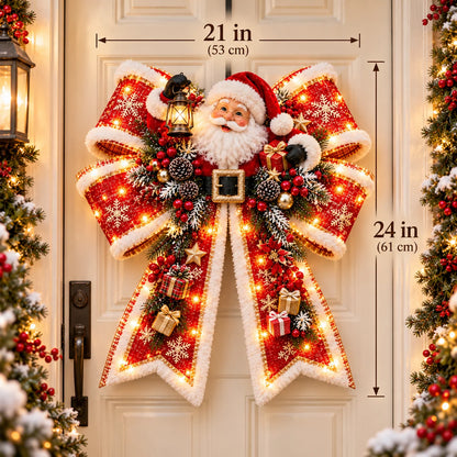 🎀🎄 Oversized Light-Up Christmas Door Bow – 24-Inch Holiday Welcome Decoration with Warm LED Glow, Santa, Snowman, Highland Cow & 6 Festive Styles ✨🏡