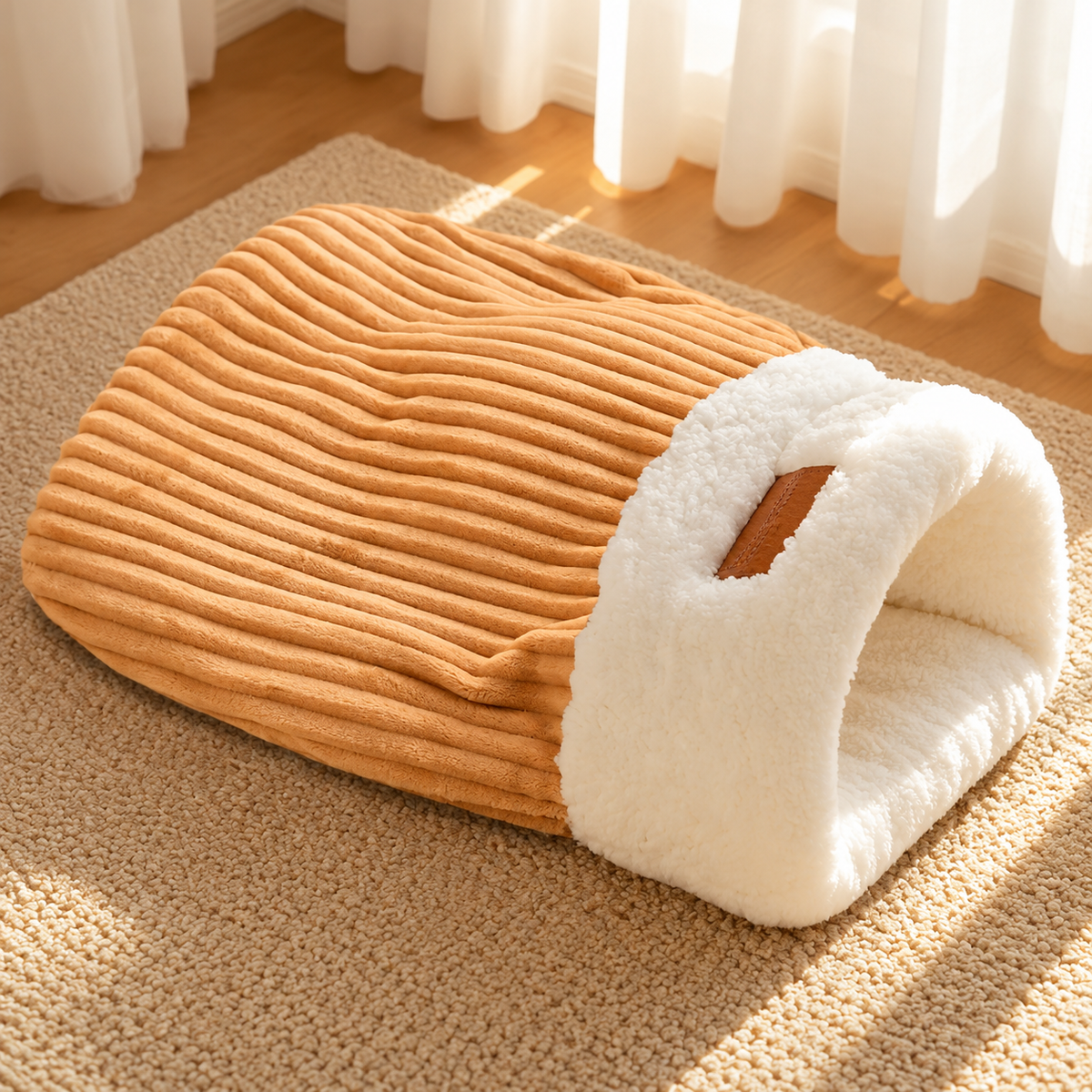 🐾 Cozy Hooded Dog Cave Bed – Plush Sherpa-Lined Pet Hideaway, Soft Enclosed Sleeping Nest in Caramel or Gray 🐶🤎