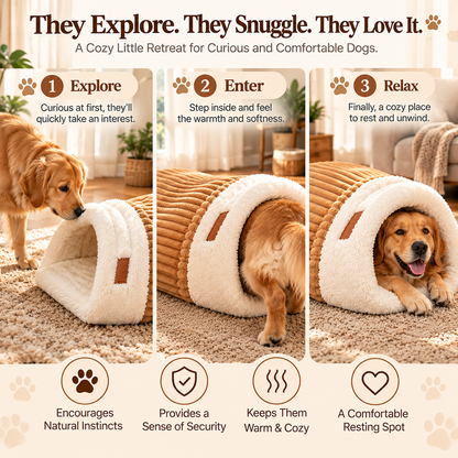 🐾 Cozy Hooded Dog Cave Bed – Plush Sherpa-Lined Pet Hideaway, Soft Enclosed Sleeping Nest in Caramel or Gray 🐶🤎