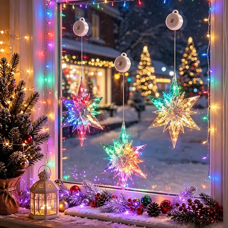 🎄✨ DIY Christmas Suction Window Lights – 11 Festive LED Shapes, Battery-Powered & Reusable, No-Drill Christmas Window Decorations with Warm White & Colorful Lighting 🎅❄️