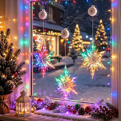 🎄✨ DIY Christmas Suction Window Lights – 11 Festive LED Shapes, Battery-Powered & Reusable, No-Drill Christmas Window Decorations with Warm White & Colorful Lighting 🎅❄️