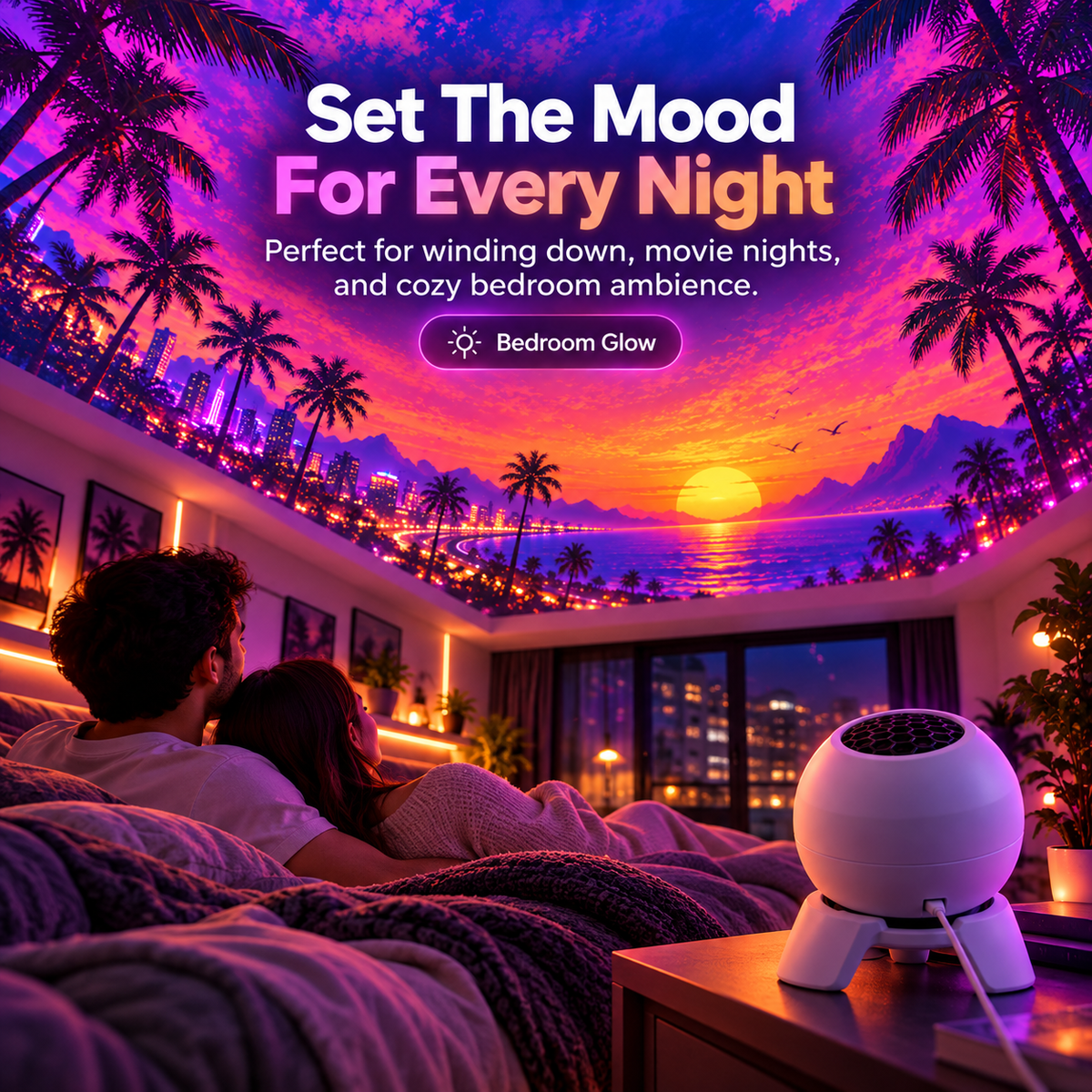 🌆 Retro Neon Dome Projector Lamp ✨ Immersive Sunset Room Light for Gaming & Bedroom Decor