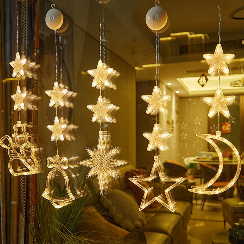 🎄✨ DIY Christmas Suction Window Lights – 11 Festive LED Shapes, Battery-Powered & Reusable, No-Drill Christmas Window Decorations with Warm White & Colorful Lighting 🎅❄️