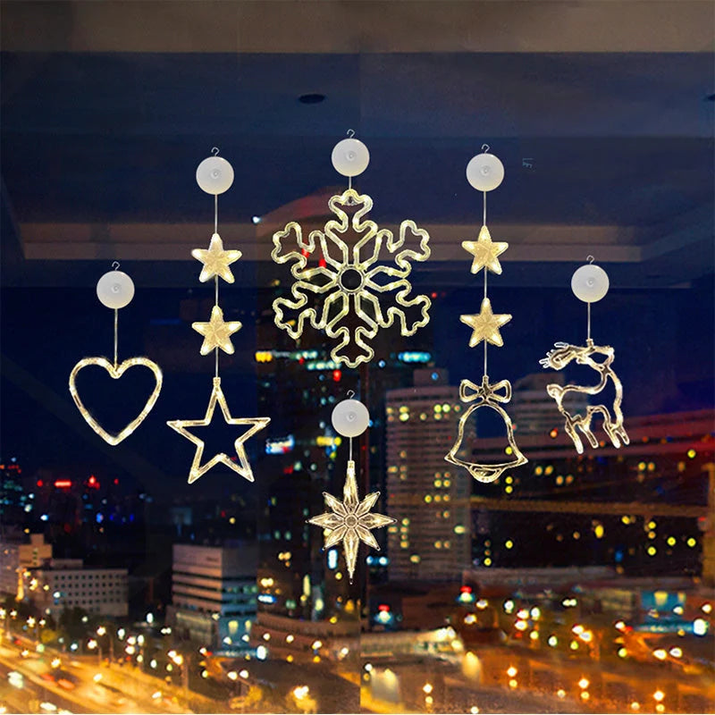 🎄✨ DIY Christmas Suction Window Lights – 11 Festive LED Shapes, Battery-Powered & Reusable, No-Drill Christmas Window Decorations with Warm White & Colorful Lighting 🎅❄️