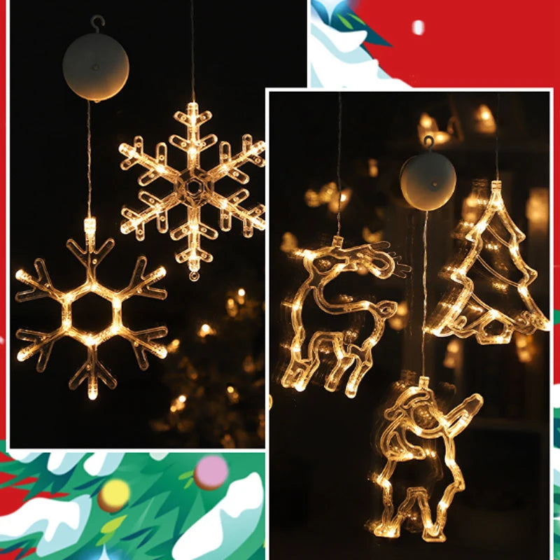 🎄✨ DIY Christmas Suction Window Lights – 11 Festive LED Shapes, Battery-Powered & Reusable, No-Drill Christmas Window Decorations with Warm White & Colorful Lighting 🎅❄️