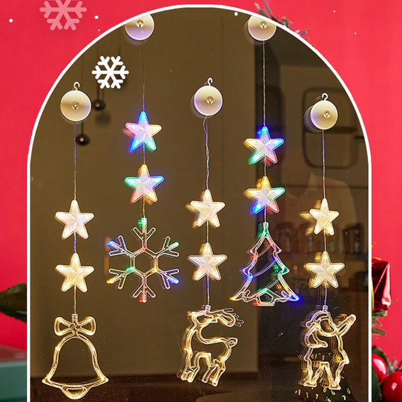 🎄✨ DIY Christmas Suction Window Lights – 11 Festive LED Shapes, Battery-Powered & Reusable, No-Drill Christmas Window Decorations with Warm White & Colorful Lighting 🎅❄️