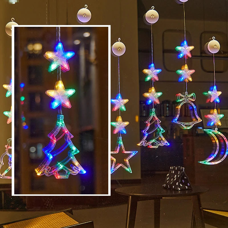 🎄✨ DIY Christmas Suction Window Lights – 11 Festive LED Shapes, Battery-Powered & Reusable, No-Drill Christmas Window Decorations with Warm White & Colorful Lighting 🎅❄️