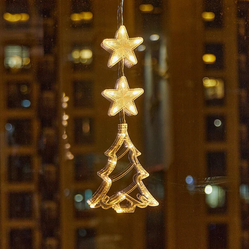 🎄✨ DIY Christmas Suction Window Lights – 11 Festive LED Shapes, Battery-Powered & Reusable, No-Drill Christmas Window Decorations with Warm White & Colorful Lighting 🎅❄️