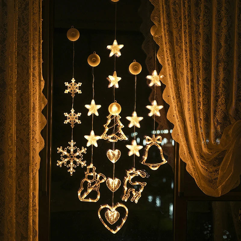 🎄✨ DIY Christmas Suction Window Lights – 11 Festive LED Shapes, Battery-Powered & Reusable, No-Drill Christmas Window Decorations with Warm White & Colorful Lighting 🎅❄️