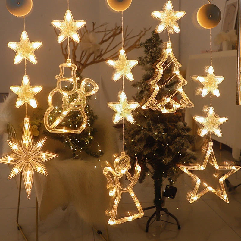 🎄✨ DIY Christmas Suction Window Lights – 11 Festive LED Shapes, Battery-Powered & Reusable, No-Drill Christmas Window Decorations with Warm White & Colorful Lighting 🎅❄️