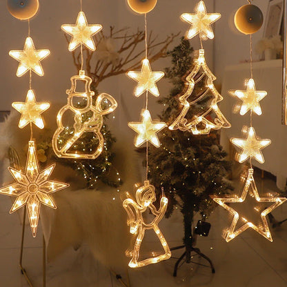 🎄✨ DIY Christmas Suction Window Lights – 11 Festive LED Shapes, Battery-Powered & Reusable, No-Drill Christmas Window Decorations with Warm White & Colorful Lighting 🎅❄️