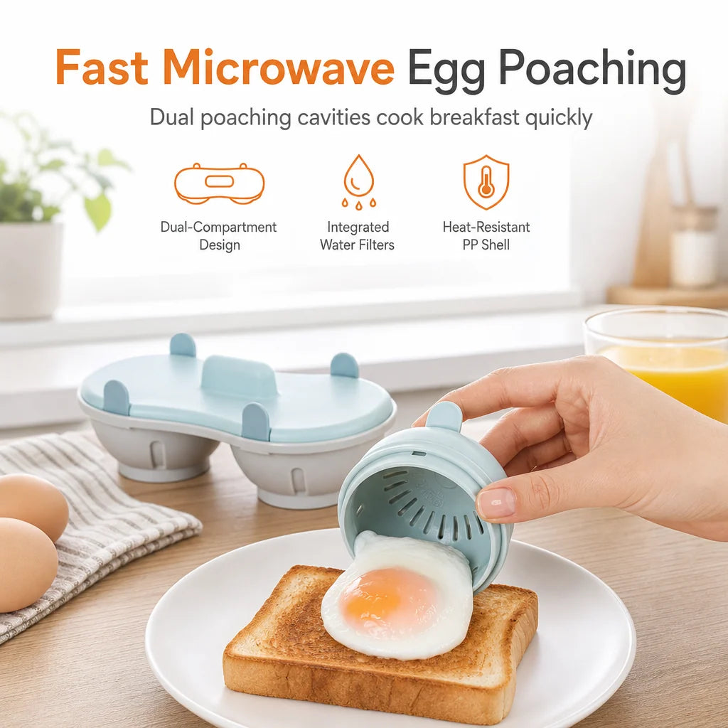 🍳✨ Microwave Double Egg Poacher – 2-Egg Quick Cooker with Lift-Out Drain Basket, Mess-Free Breakfast Maker, Detachable Microwave Egg Steamer for Easy Morning Meals 🥚