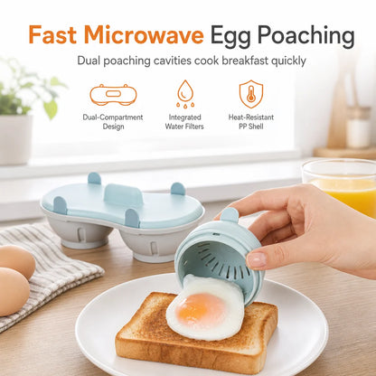 🍳✨ Microwave Double Egg Poacher – 2-Egg Quick Cooker with Lift-Out Drain Basket, Mess-Free Breakfast Maker, Detachable Microwave Egg Steamer for Easy Morning Meals 🥚