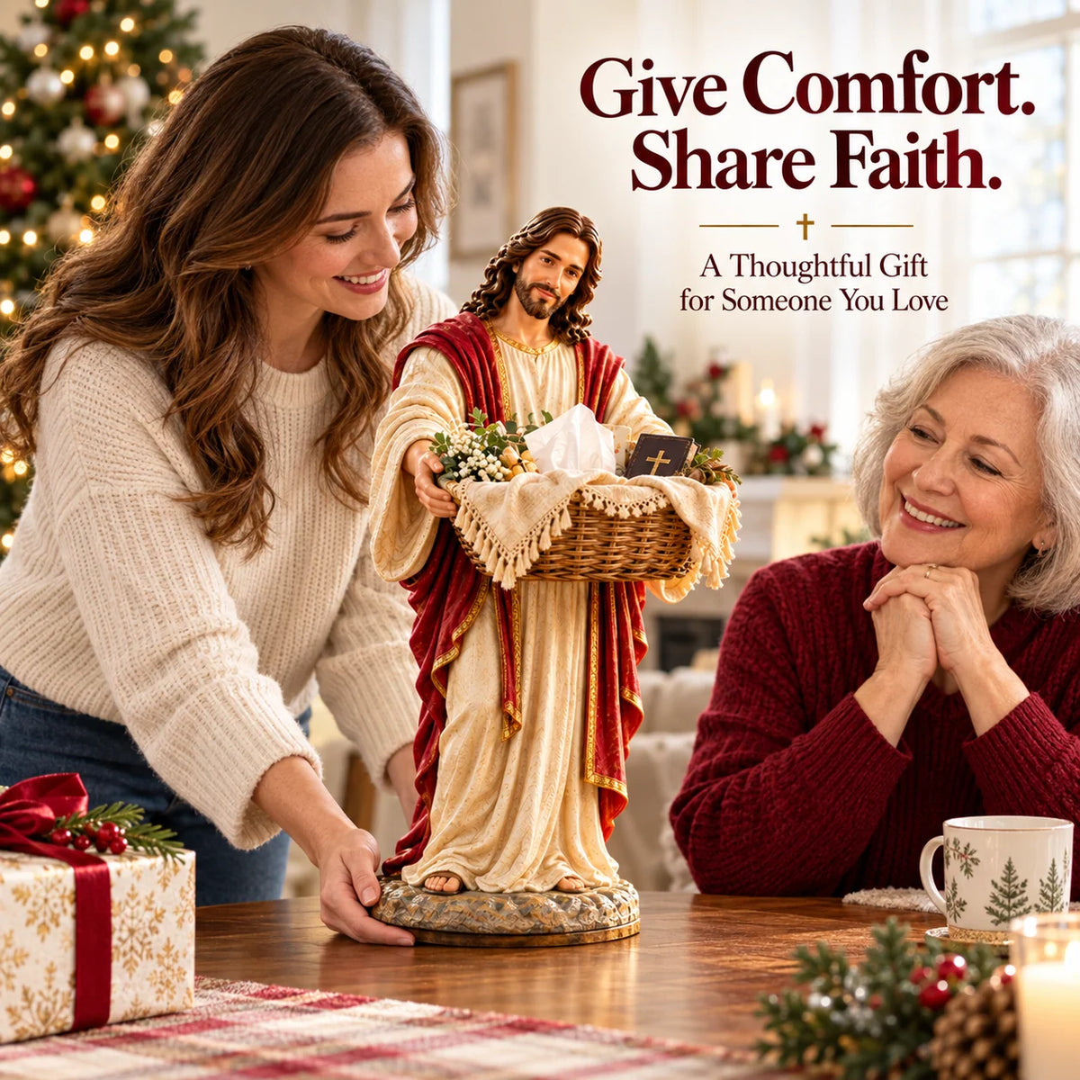 ✝️ Limited-Time Sale | Jesus Offers Comfort™ – Jesus Figurine with Decorative Storage Basket | Meaningful Christian Home Decor & Faith-Inspired Gift 🎁