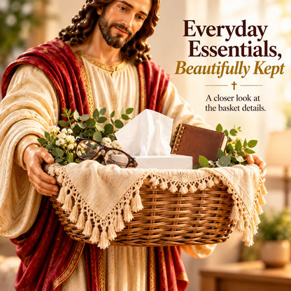 ✝️ Limited-Time Sale | Jesus Offers Comfort™ – Jesus Figurine with Decorative Storage Basket | Meaningful Christian Home Decor & Faith-Inspired Gift 🎁