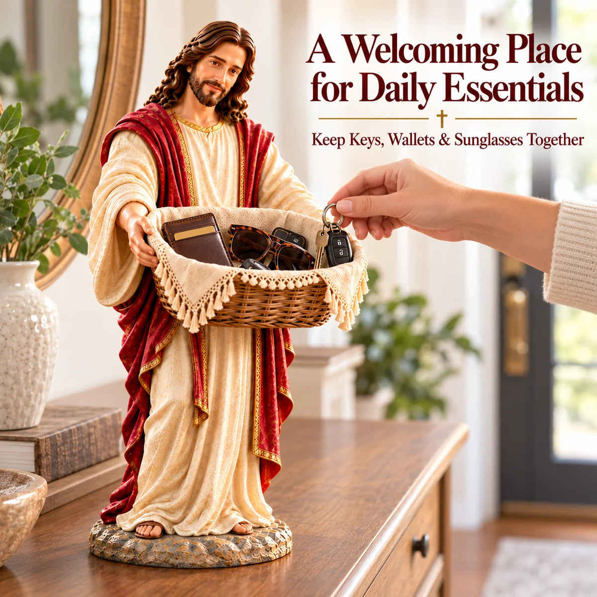 ✝️ Limited-Time Sale | Jesus Offers Comfort™ – Jesus Figurine with Decorative Storage Basket | Meaningful Christian Home Decor & Faith-Inspired Gift 🎁