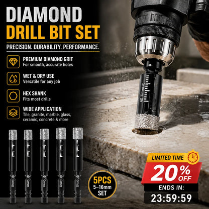 💎 7PCS Diamond Drill Bit Set – 5–16mm Hex Shank Hole Saw Kit, Dry & Wet Drilling for Porcelain Tile, Ceramic, Glass, Granite & Marble | Smooth Precision Cutting for DIY & Professional Projects 🛠️