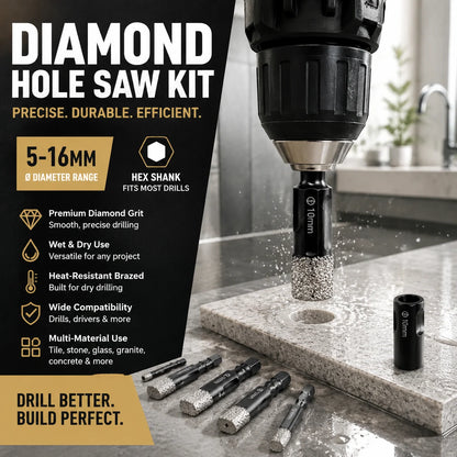 💎 7PCS Diamond Drill Bit Set – 5–16mm Hex Shank Hole Saw Kit, Dry & Wet Drilling for Porcelain Tile, Ceramic, Glass, Granite & Marble | Smooth Precision Cutting for DIY & Professional Projects 🛠️