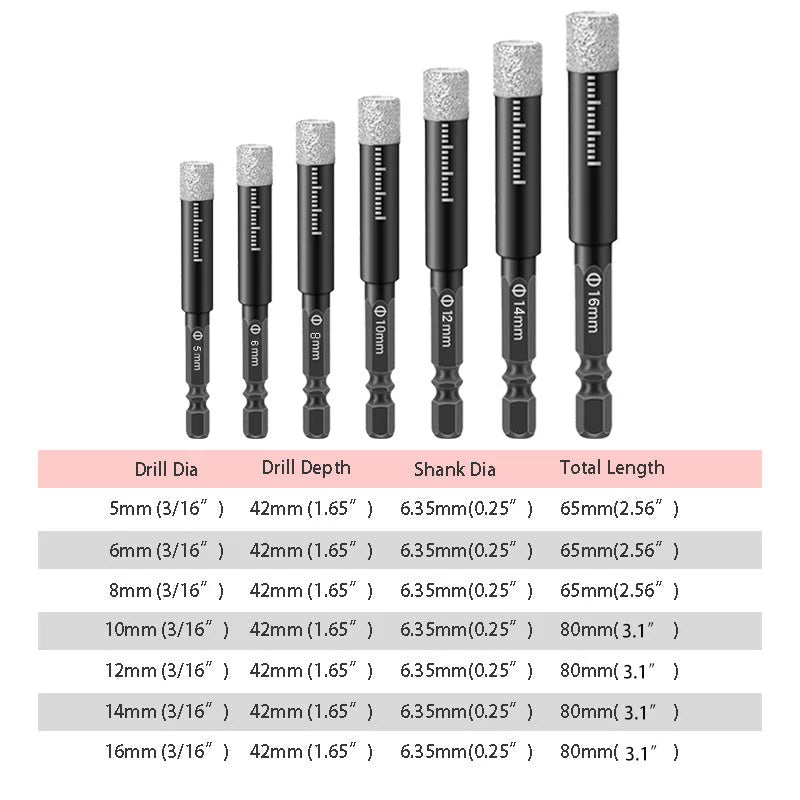 💎 7PCS Diamond Drill Bit Set – 5–16mm Hex Shank Hole Saw Kit, Dry & Wet Drilling for Porcelain Tile, Ceramic, Glass, Granite & Marble | Smooth Precision Cutting for DIY & Professional Projects 🛠️