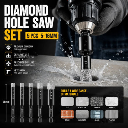 💎 7PCS Diamond Drill Bit Set – 5–16mm Hex Shank Hole Saw Kit, Dry & Wet Drilling for Porcelain Tile, Ceramic, Glass, Granite & Marble | Smooth Precision Cutting for DIY & Professional Projects 🛠️