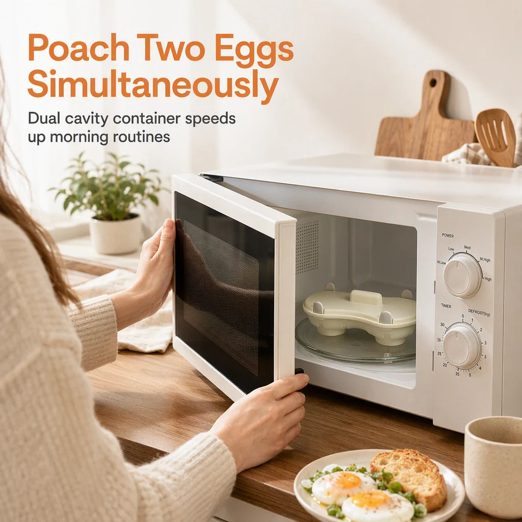 🍳✨ Microwave Double Egg Poacher – 2-Egg Quick Cooker with Lift-Out Drain Basket, Mess-Free Breakfast Maker, Detachable Microwave Egg Steamer for Easy Morning Meals 🥚