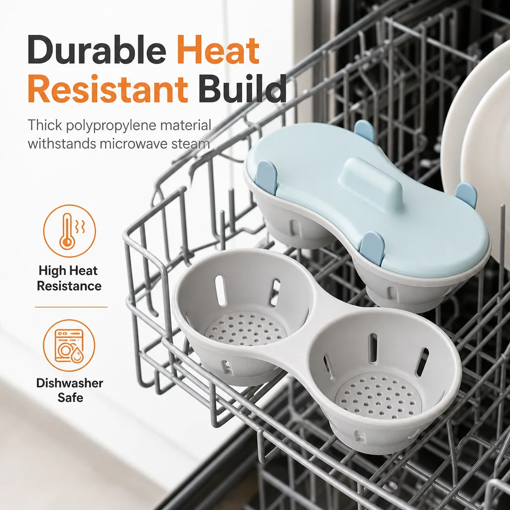 🍳✨ Microwave Double Egg Poacher – 2-Egg Quick Cooker with Lift-Out Drain Basket, Mess-Free Breakfast Maker, Detachable Microwave Egg Steamer for Easy Morning Meals 🥚