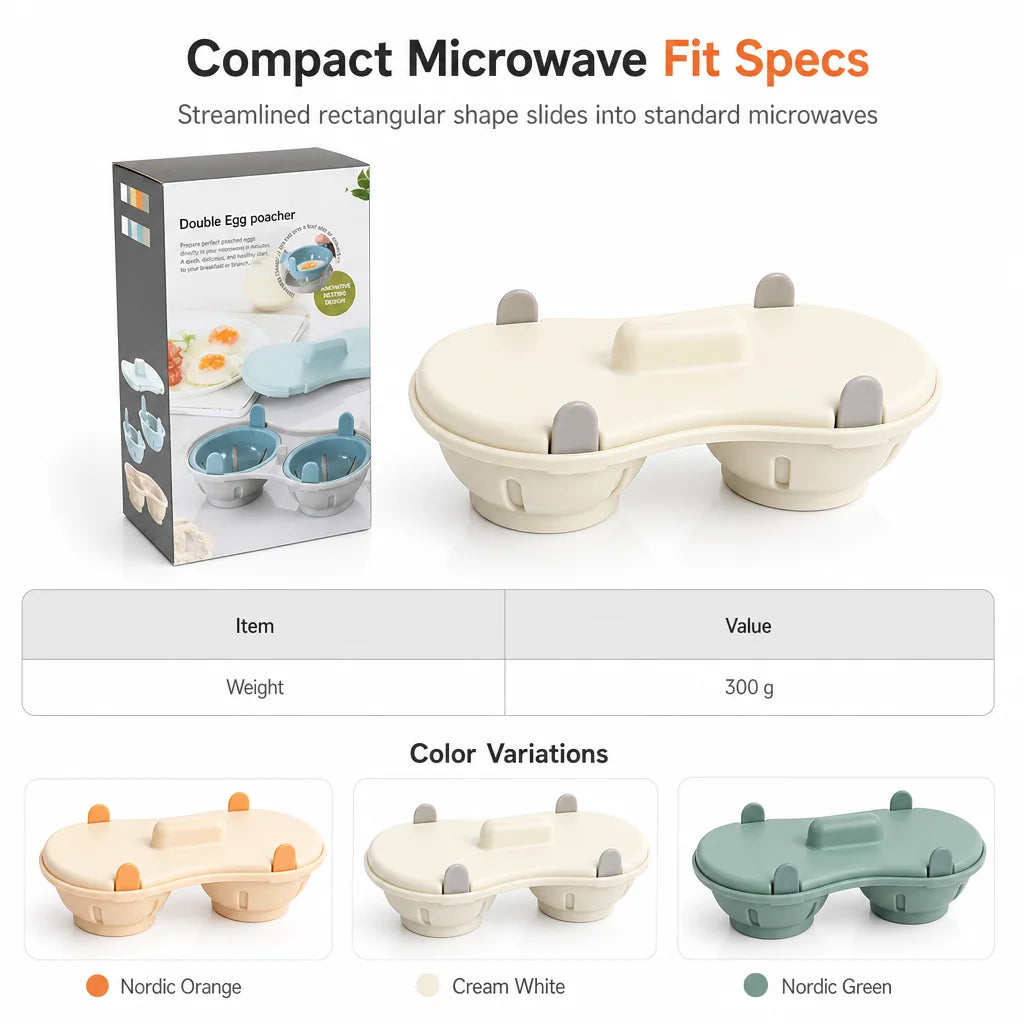 🍳✨ Microwave Double Egg Poacher – 2-Egg Quick Cooker with Lift-Out Drain Basket, Mess-Free Breakfast Maker, Detachable Microwave Egg Steamer for Easy Morning Meals 🥚