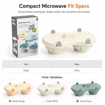 🍳✨ Microwave Double Egg Poacher – 2-Egg Quick Cooker with Lift-Out Drain Basket, Mess-Free Breakfast Maker, Detachable Microwave Egg Steamer for Easy Morning Meals 🥚