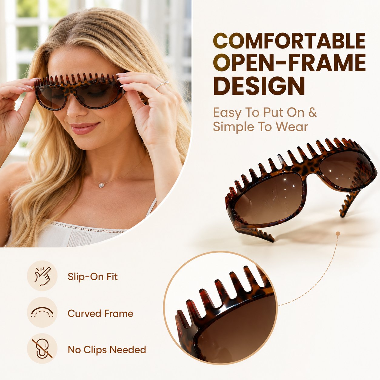 🥇💃 2-in-1 Tortoiseshell Headband Sunglasses – Polarized UV400 Sunglasses with Built-In Comb Teeth