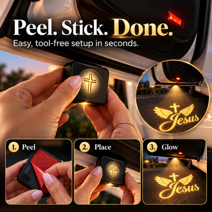 ✝️✨ Christian LED Car Door Projector Light 🚘🙏 | Golden Cross & Jesus Welcome Glow 💛🌟 | Faith-Inspired Car Interior & Exterior Accessory 🎁🕊️