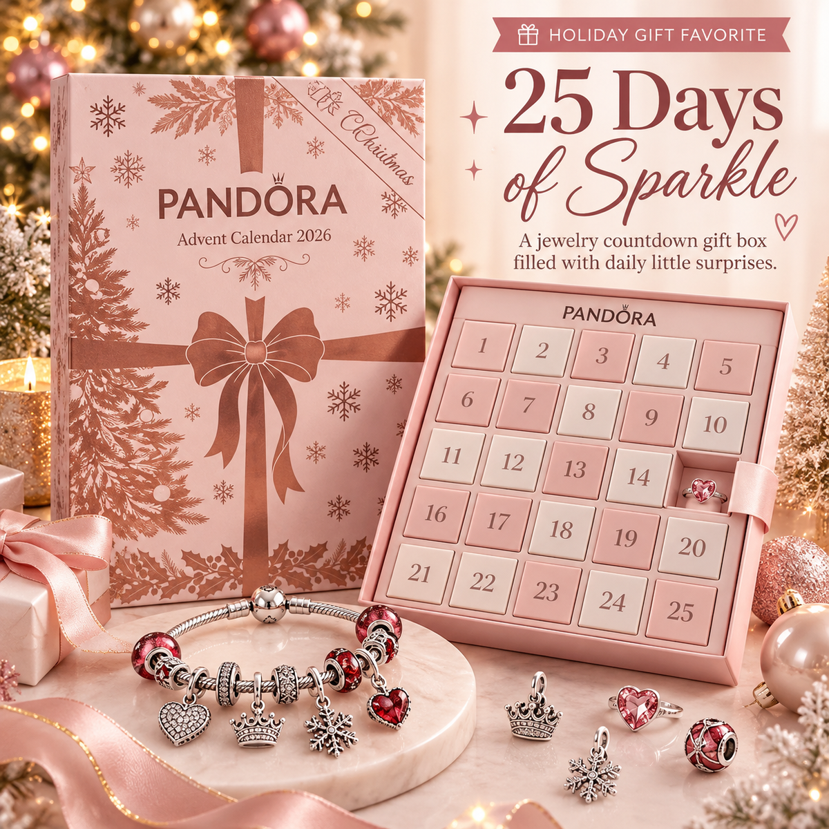 25 day jewelry advent calendar displayed with multiple festive jewelry surprises