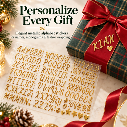 🎁✨ 3D Metallic Alphabet Stickers – Raised Letter, Number & Symbol Decals for Personalized Gifts, Cards & DIY Crafts 💖🎄 | 5 Colors