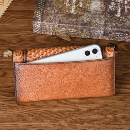 Genuine Leather Hand-Tooled Vintage Floral Wallet – Western Style Clutch & Wristlet