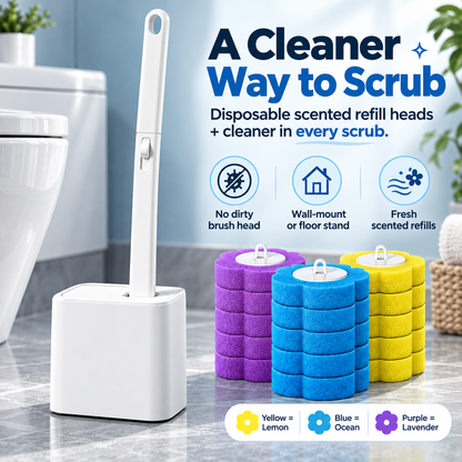 🚽✨ Say Goodbye to Dirty Toilet Brushes! 🧼🌸 Disposable Toilet Cleaning Brush Set with Scented Refill Heads 💦🍋