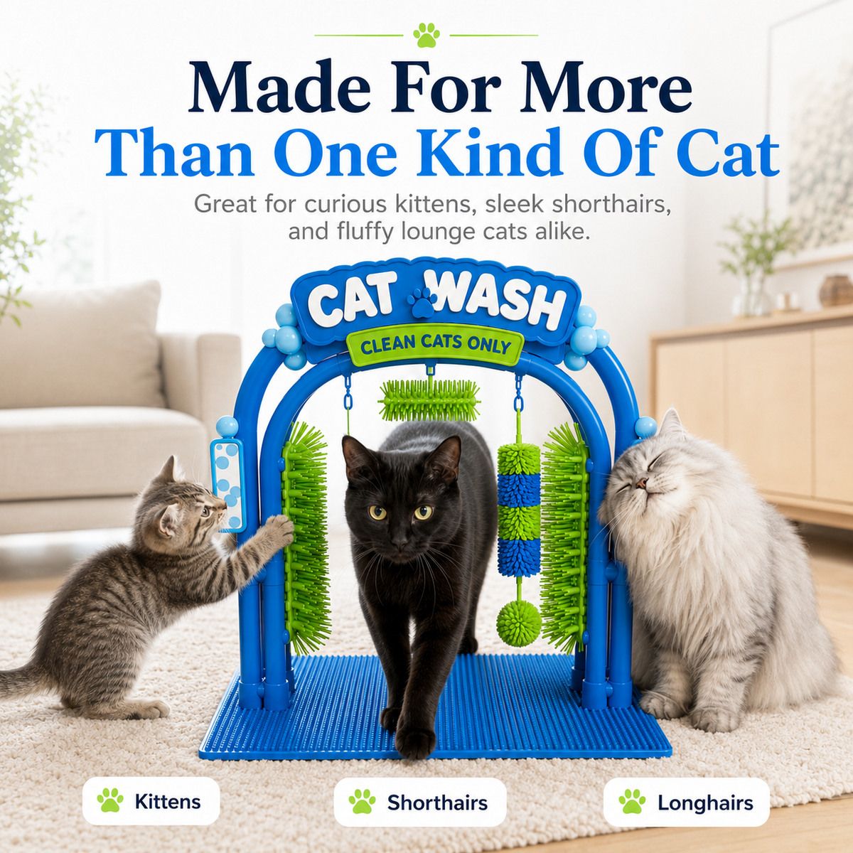 🐱 Interactive Cat Self-Grooming Arch – Multi-Angle Massage Brush & Play Station