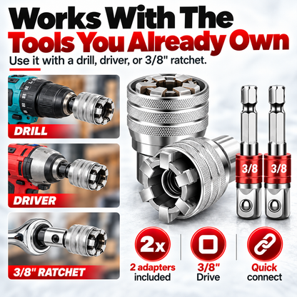 🔧2-Pack Self-Adjusting Universal Socket Set – 10–19mm Grip with 3/8" Drive Adapters