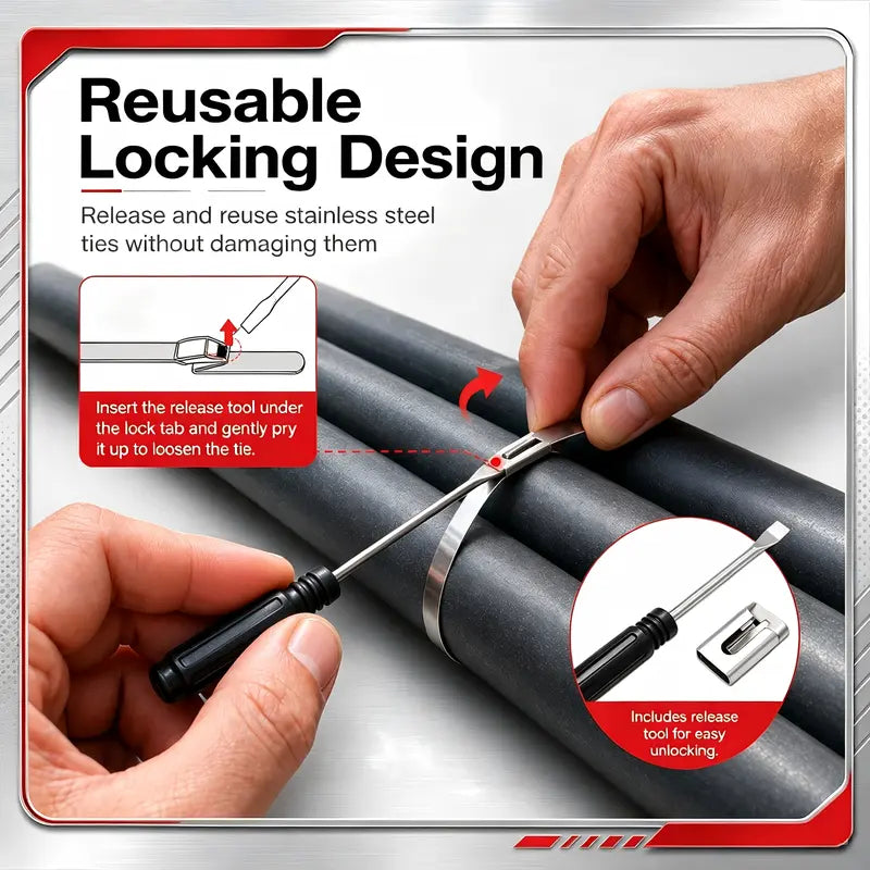 Release screwdriver loosening stainless steel cable tie locking head