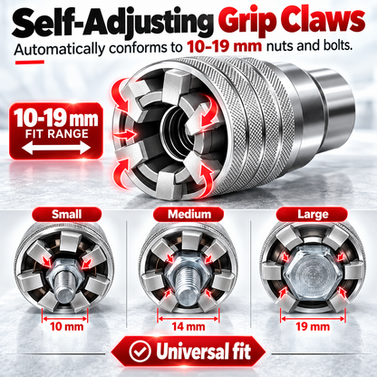 🔧2-Pack Self-Adjusting Universal Socket Set – 10–19mm Grip with 3/8" Drive Adapters