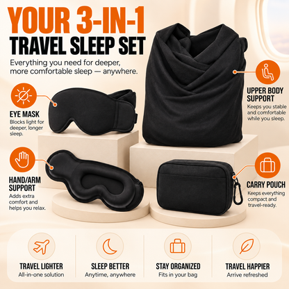 ✈️ 3-in-1 Travel Sleep Support System – Head Support, Eye Mask & Arm Rest