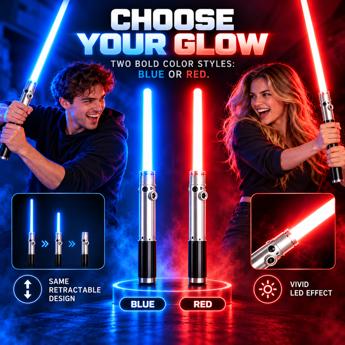 ⚡🔵🔴 Retractable LED Light Sword