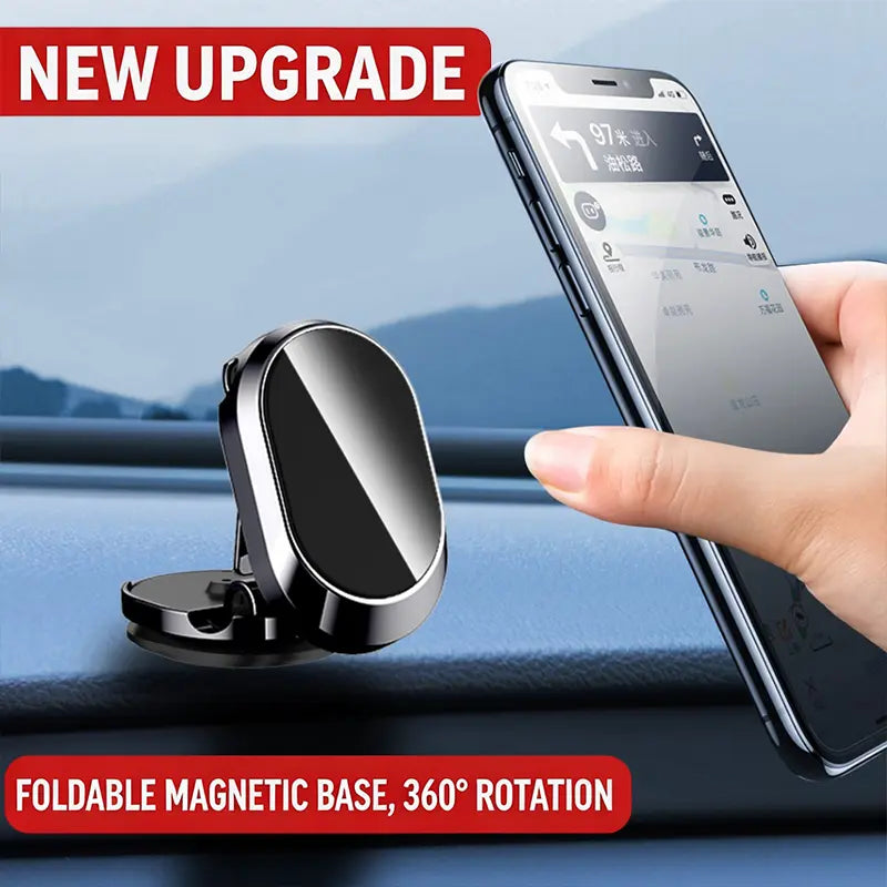 Foldable magnetic car phone holder being used with a smartphone