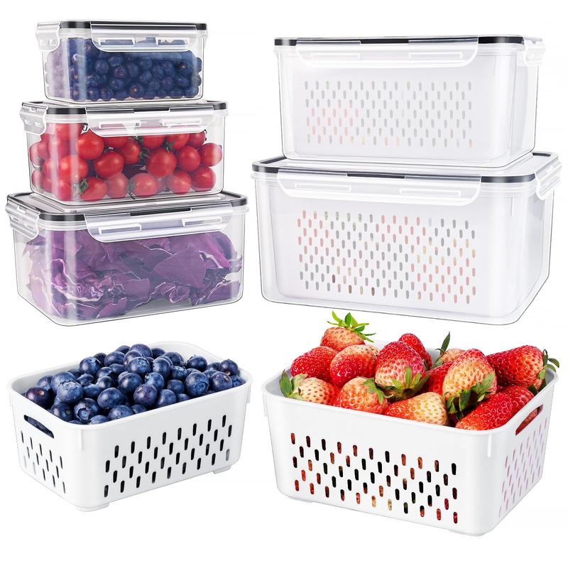 🥗Household transparent plastic food storage box-Including drain basket