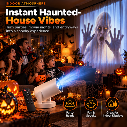 😨Halloween Haunted House Projection Lamp with Remote – Animated Window, Wall & Garage Scare Projector