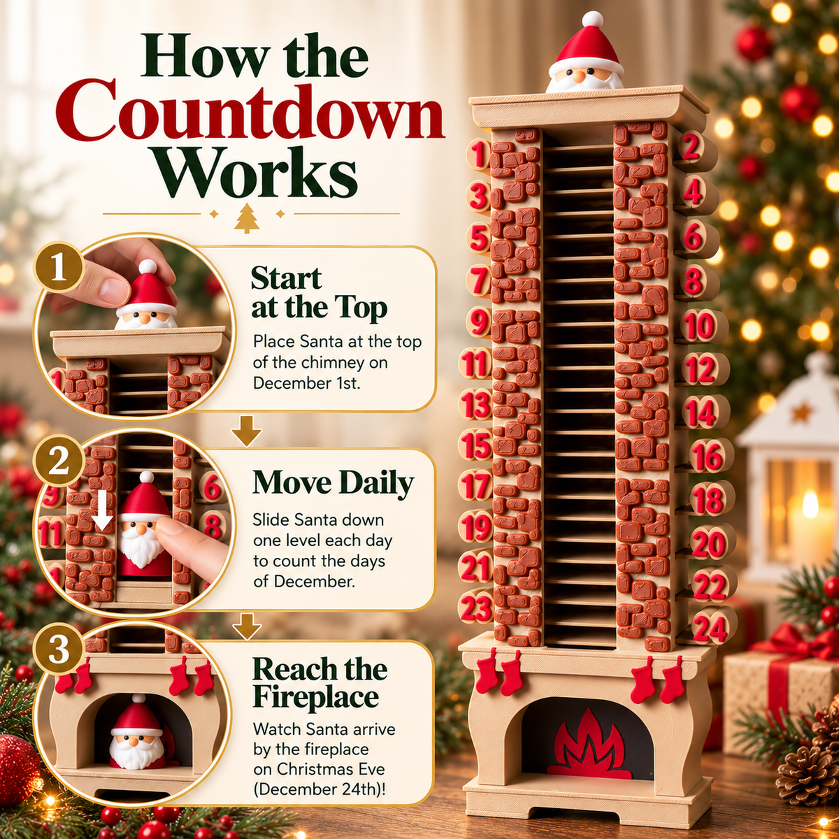 Three-step Santa chimney Christmas countdown instructions